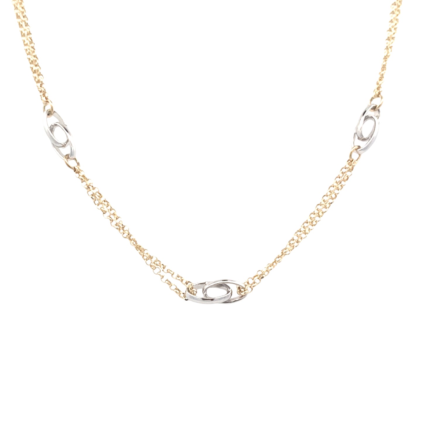 Yellow Gold Chain Necklet with White Gold Oval Links Gardiner Brothers