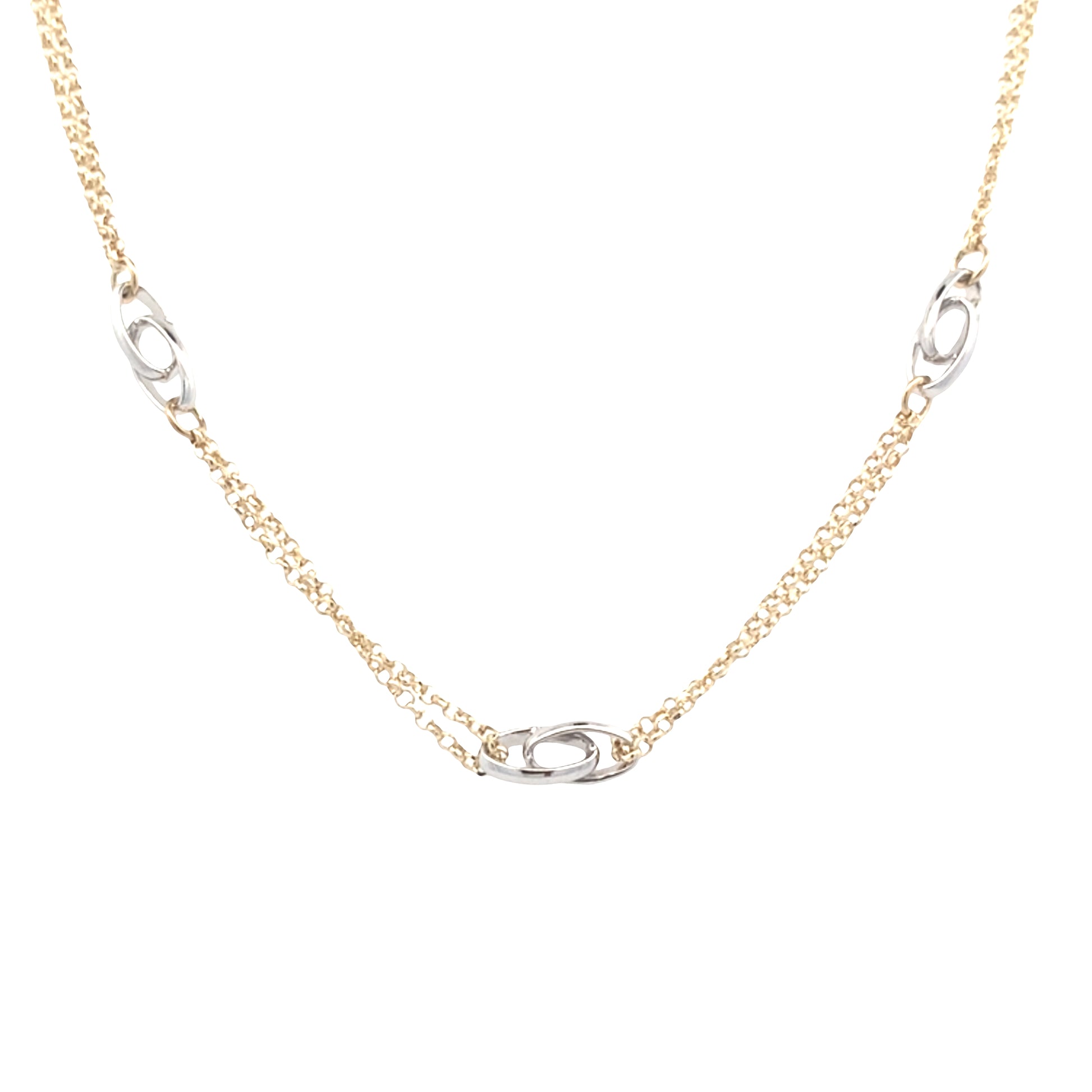 Yellow Gold Chain Necklet with White Gold Oval Links Gardiner Brothers