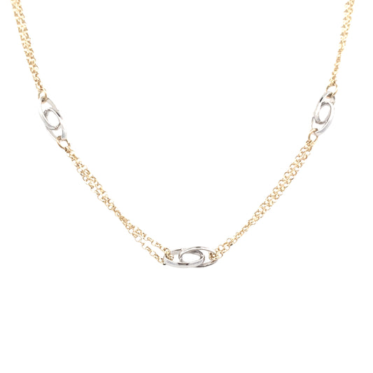 Yellow Gold Chain Necklet with White Gold Oval Links Gardiner Brothers