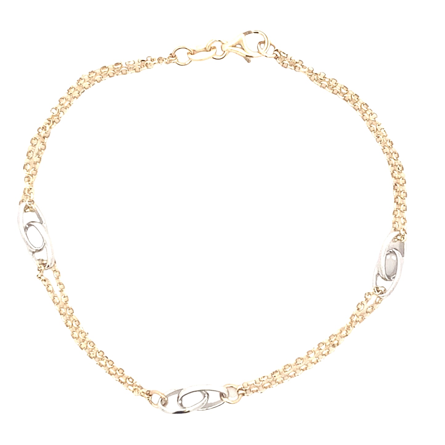 Yellow Gold Chain Bracelet with white gold oval links Gardiner Brothers