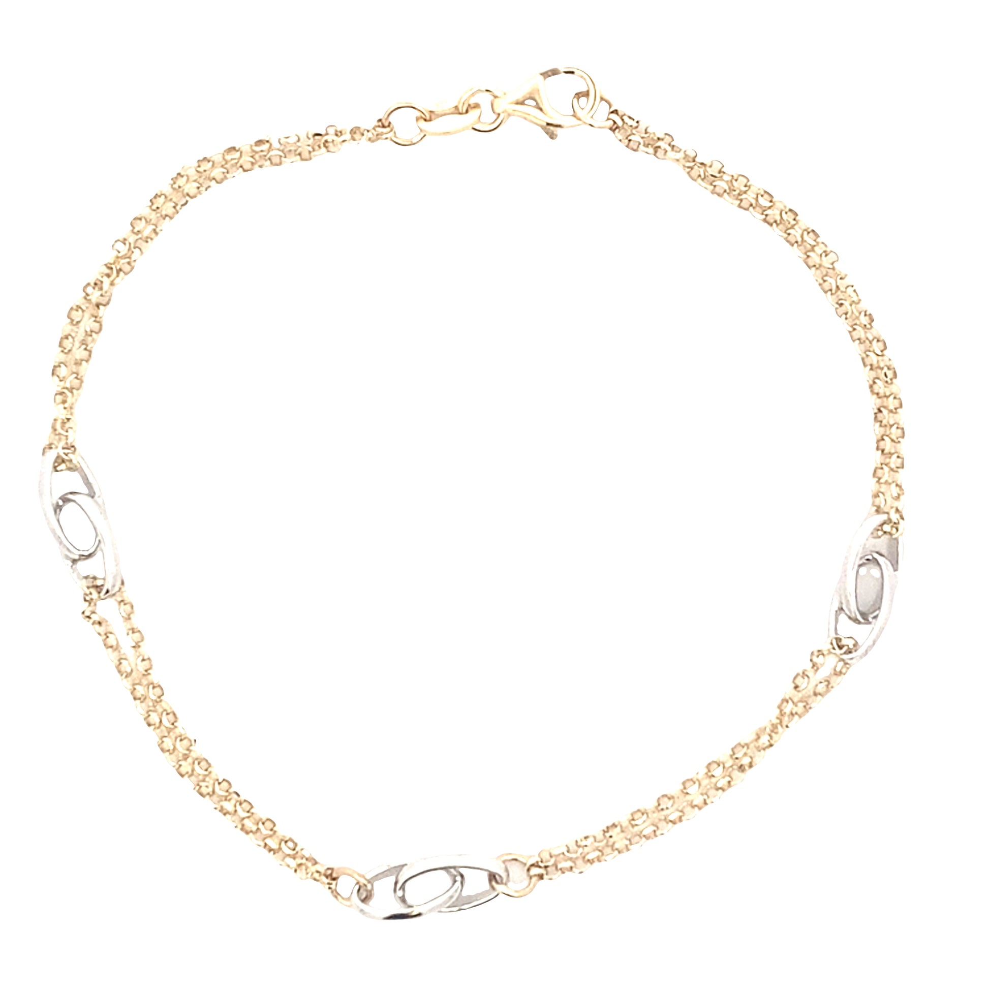 Yellow Gold Chain Bracelet with white gold oval links Gardiner Brothers