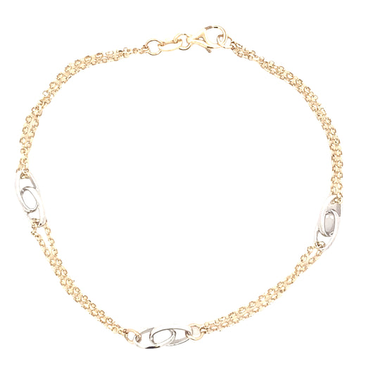 Yellow Gold Chain Bracelet with white gold oval links Gardiner Brothers