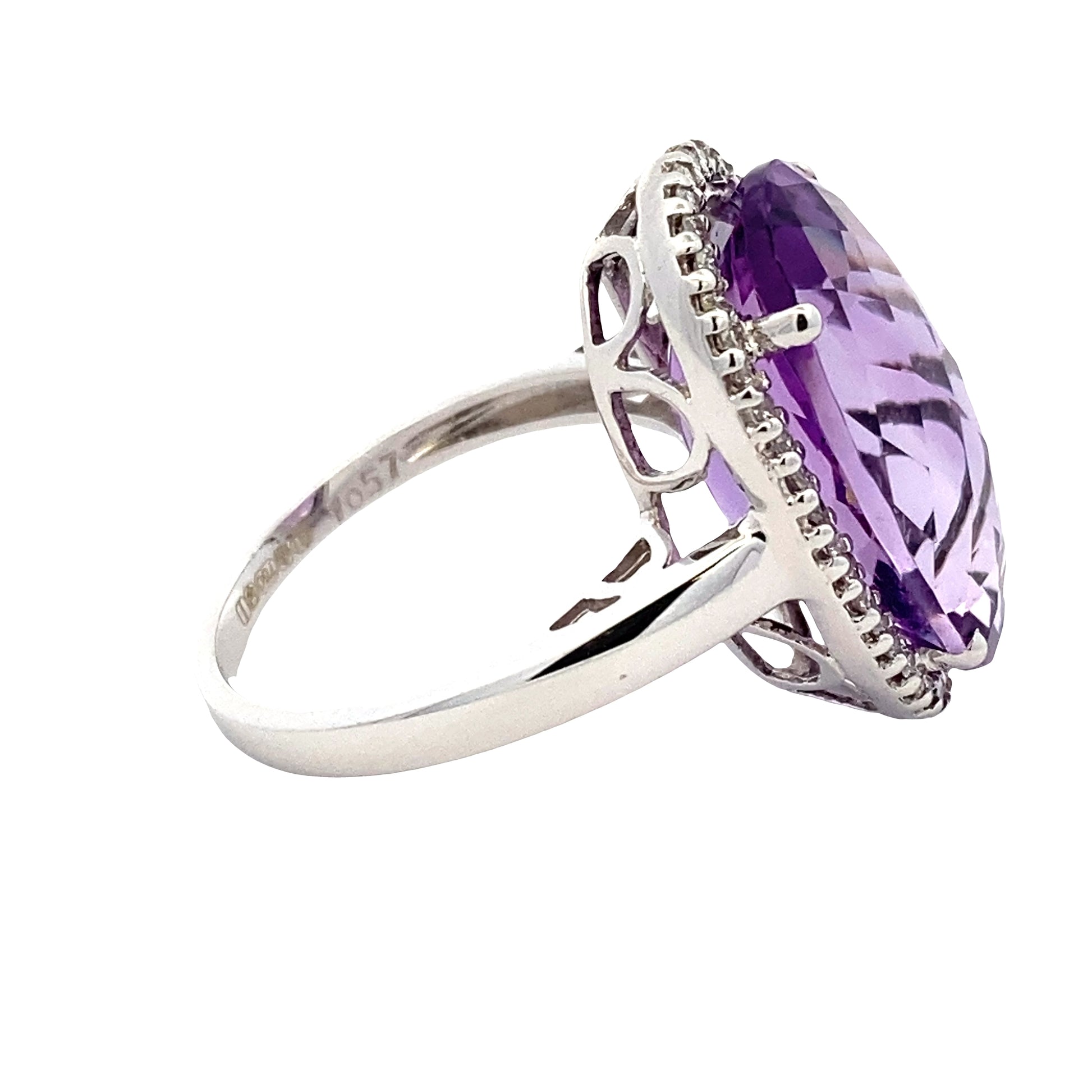 Oval Amethyst and Round Brilliant Cut Diamond Halo Ring Gardiner Brothers
