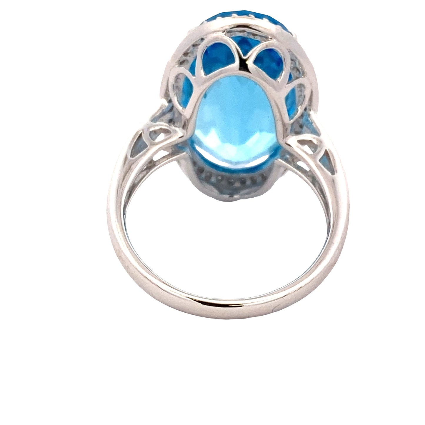 Oval Swiss Blue Topaz and Round Brilliant Cut Diamond Halo Ring Gardiner Brothers