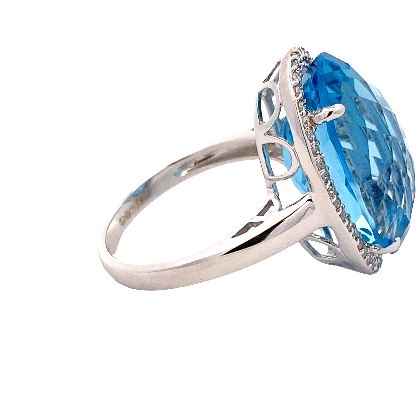 Oval Swiss Blue Topaz and Round Brilliant Cut Diamond Halo Ring Gardiner Brothers