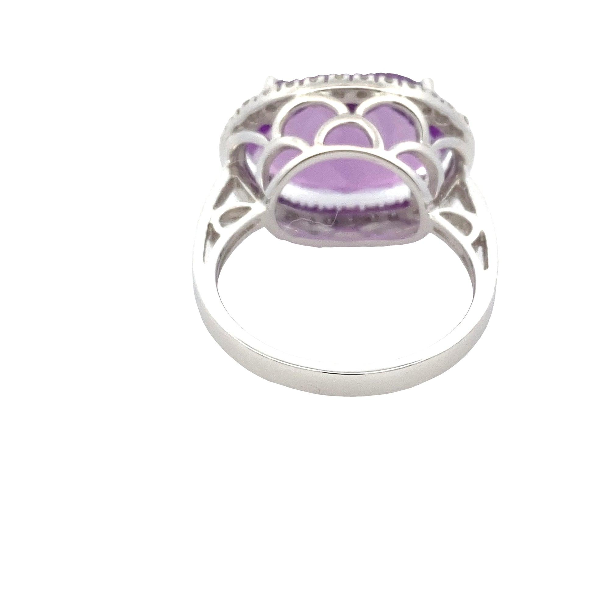 Oval Amethyst and Round Brilliant Cut Diamond Halo Ring Gardiner Brothers