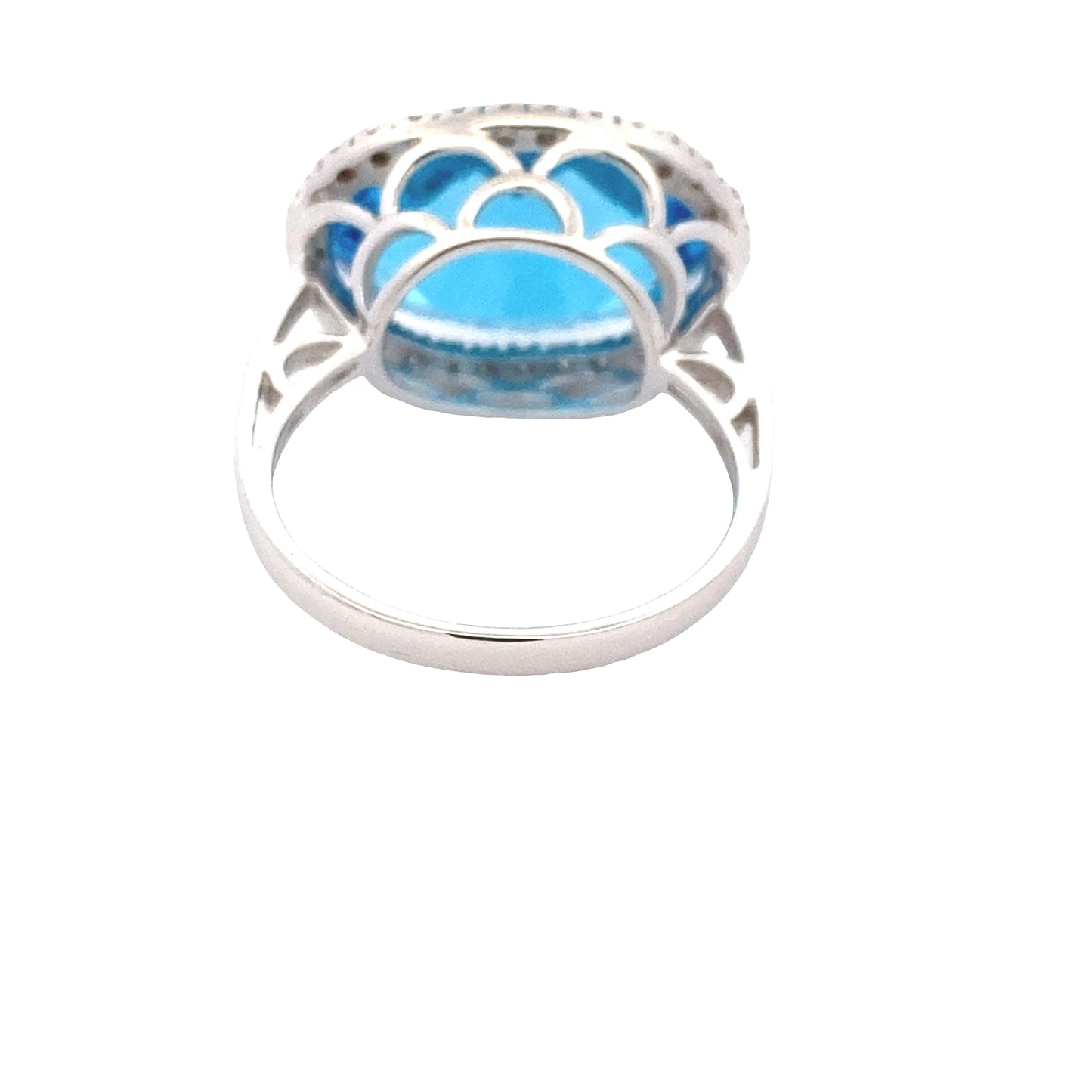 Oval Swiss Blue Topaz and Round Brilliant Cut Diamond Halo Ring Gardiner Brothers