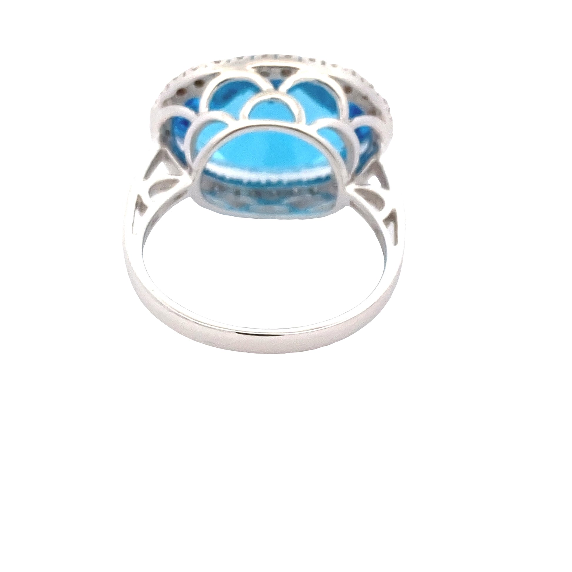 Oval Swiss Blue Topaz and Round Brilliant Cut Diamond Halo Ring Gardiner Brothers