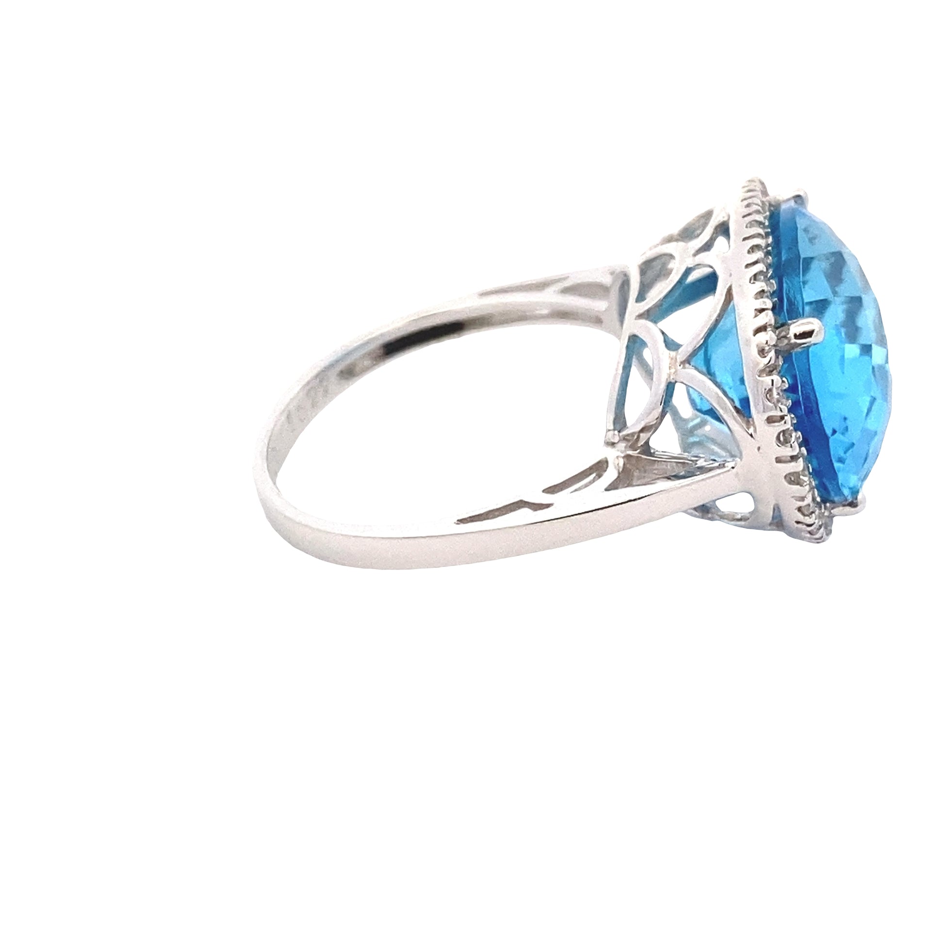 Oval Swiss Blue Topaz and Round Brilliant Cut Diamond Halo Ring Gardiner Brothers