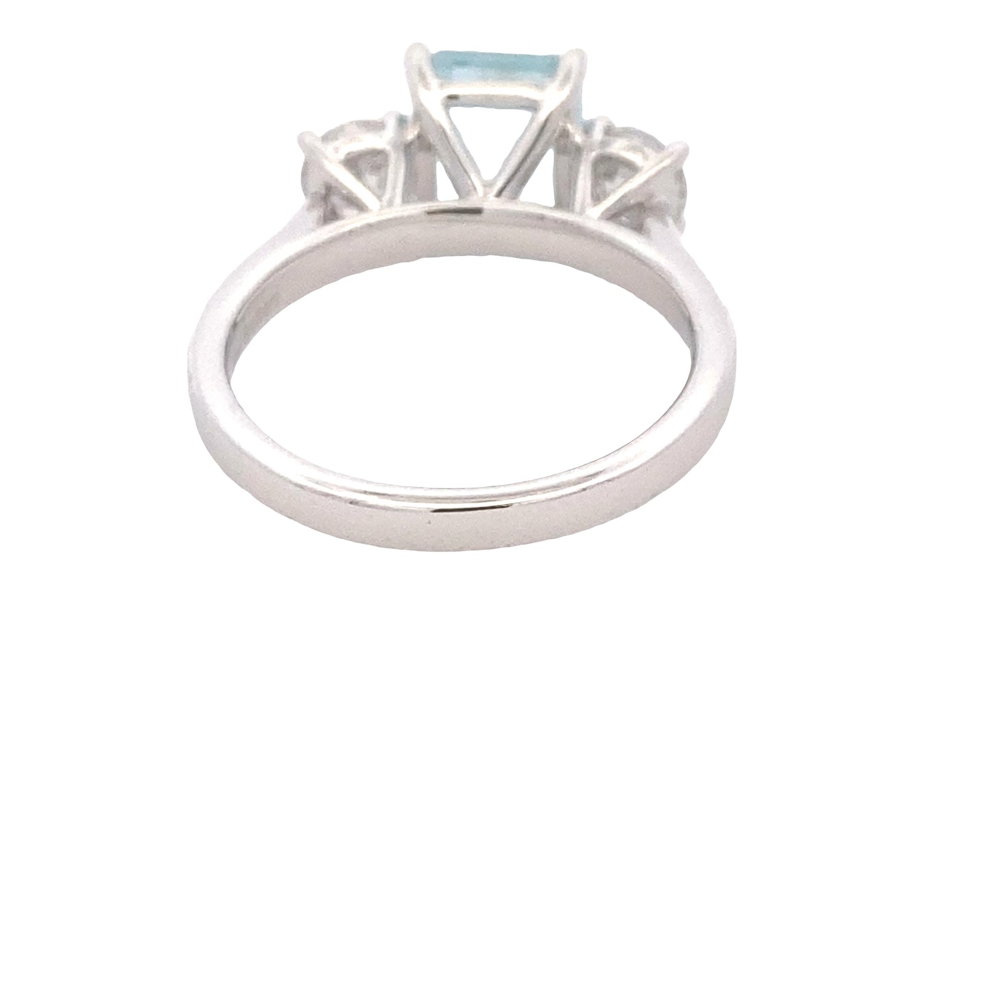 Octagonal shaped aquamarine and round brilliant cut diamond 3 stone ring Gardiner Brothers