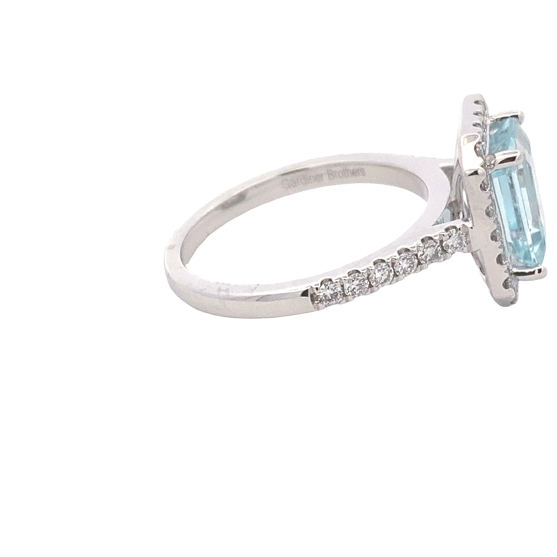 Octagonal Aquamarine and Diamond Halo Style Ring Gardiner Brothers