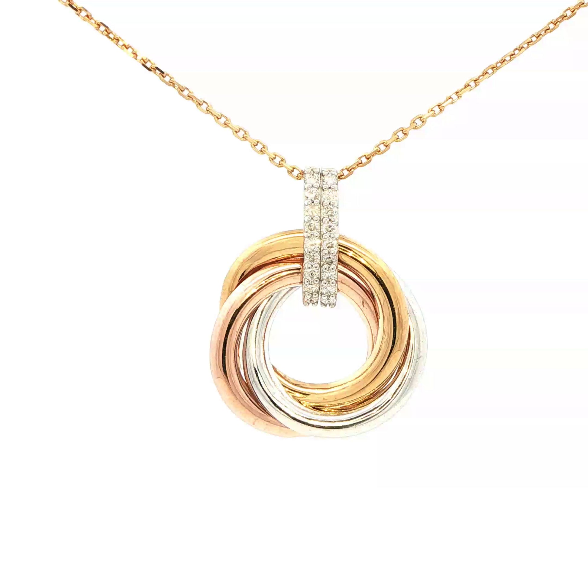 3 Colour Interlocking Circles Pendant with Diamond Bale Gardiner Brothers