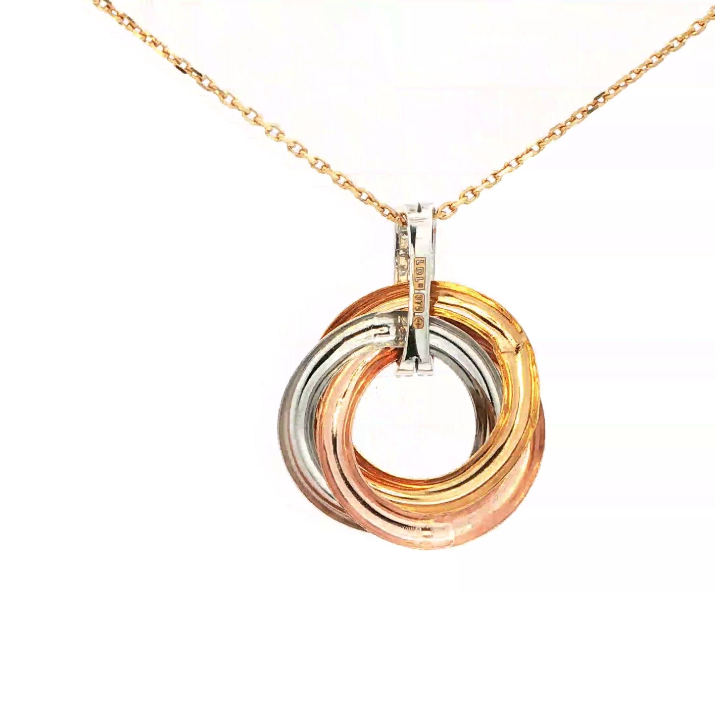 3 Colour Interlocking Circles Pendant with Diamond Bale Gardiner Brothers