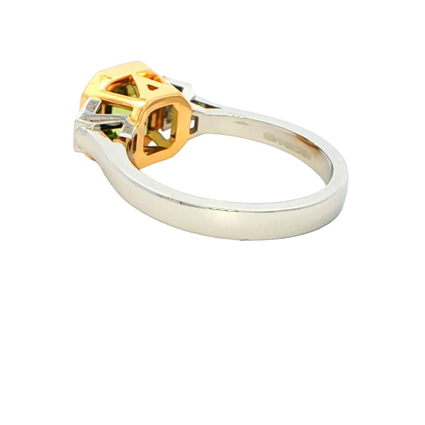 Chrome Tourmaline and Trapezoid Cut Diamond 3 Stone Ring Gardiner Brothers