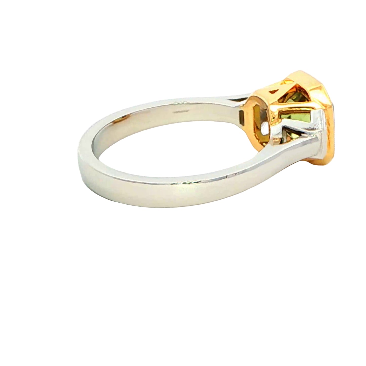 Chrome Tourmaline and Trapezoid Cut Diamond 3 Stone Ring Gardiner Brothers