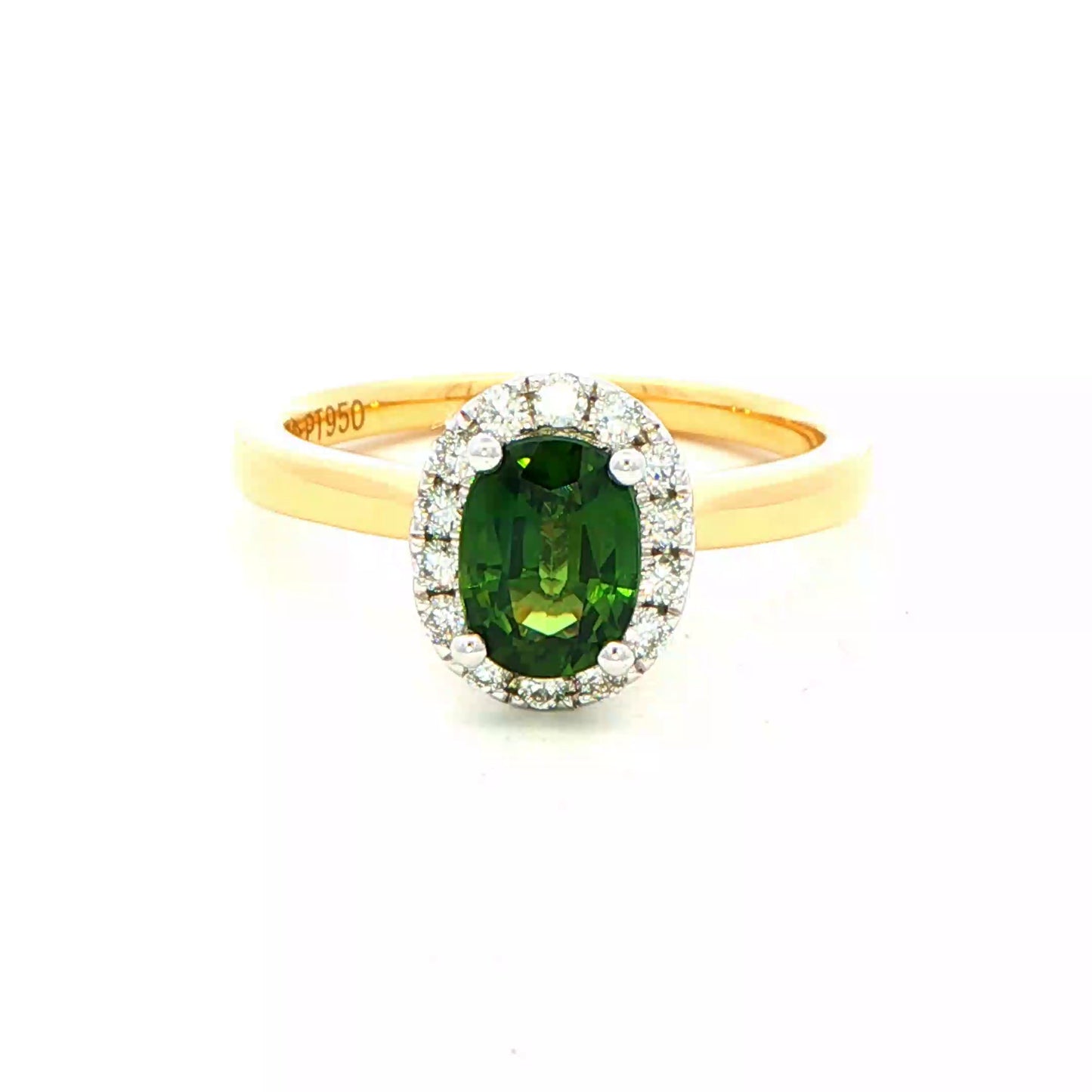 Green Sapphire and Round Brilliant Cut Diamond Halo Ring Gardiner Brothers