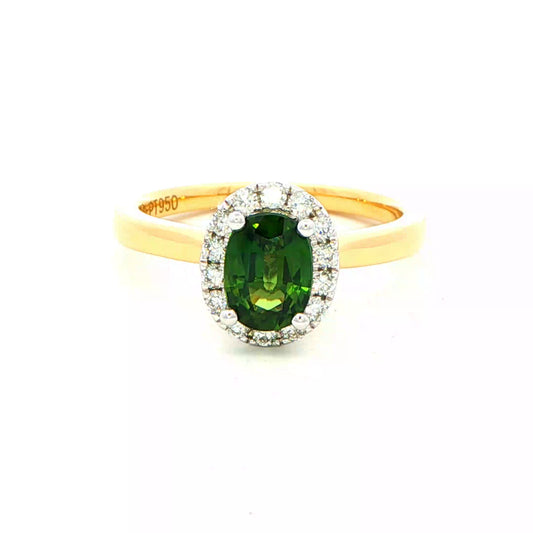 Green Sapphire and Round Brilliant Cut Diamond Halo Ring Gardiner Brothers