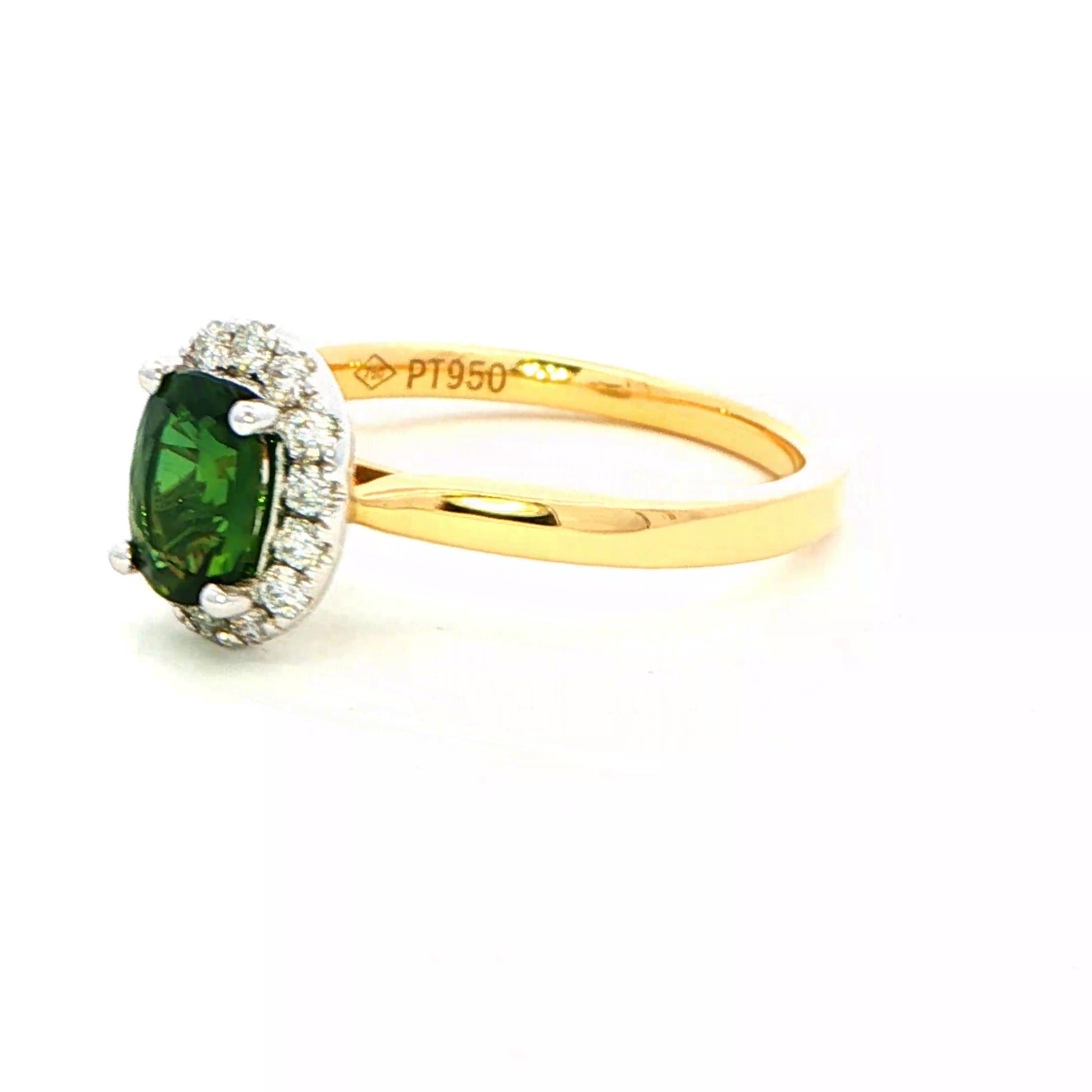 Green Sapphire and Round Brilliant Cut Diamond Halo Ring Gardiner Brothers
