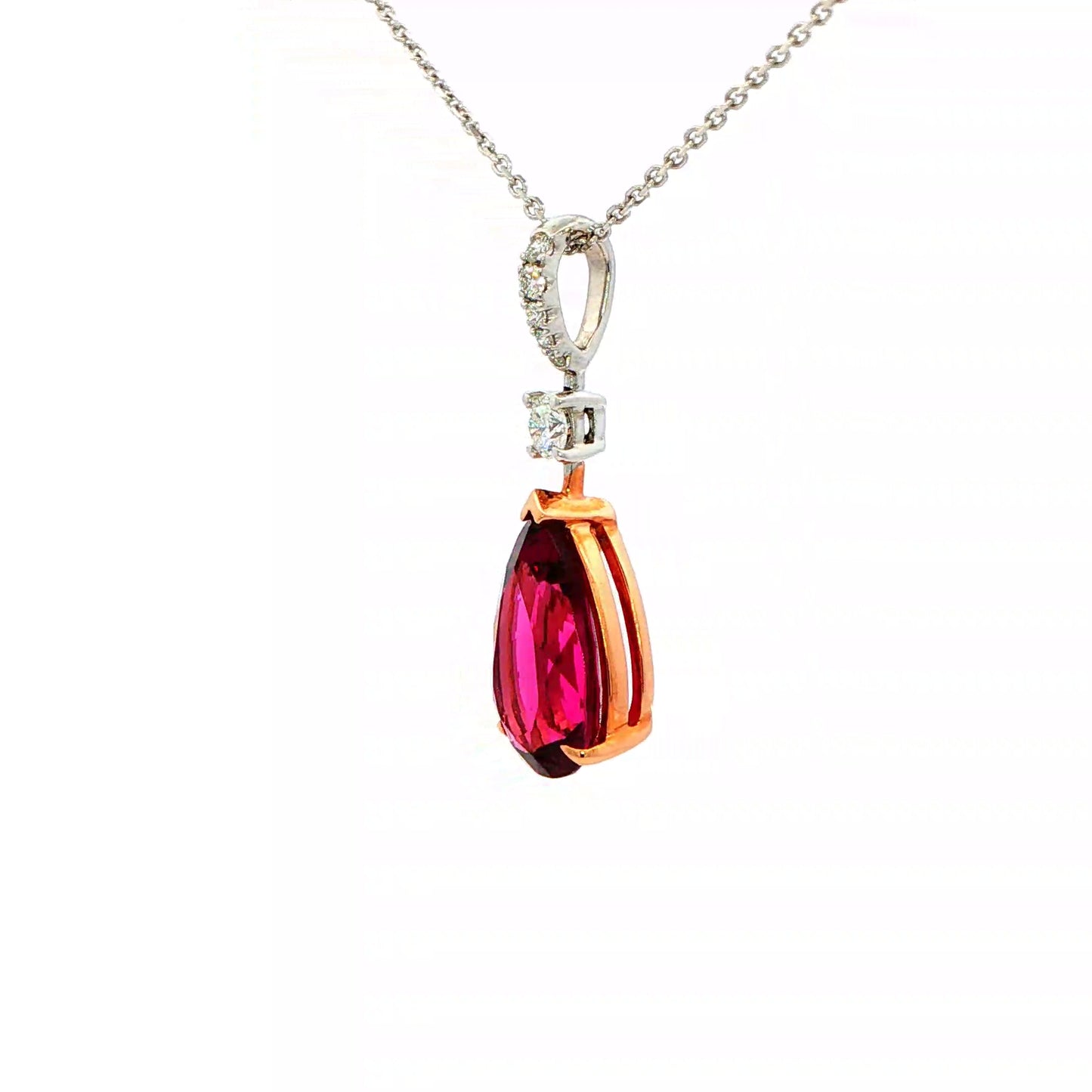 Pear Shaped Purple Garnet and Round Brilliant Cut Drop Style Pendant Gardiner Brothers