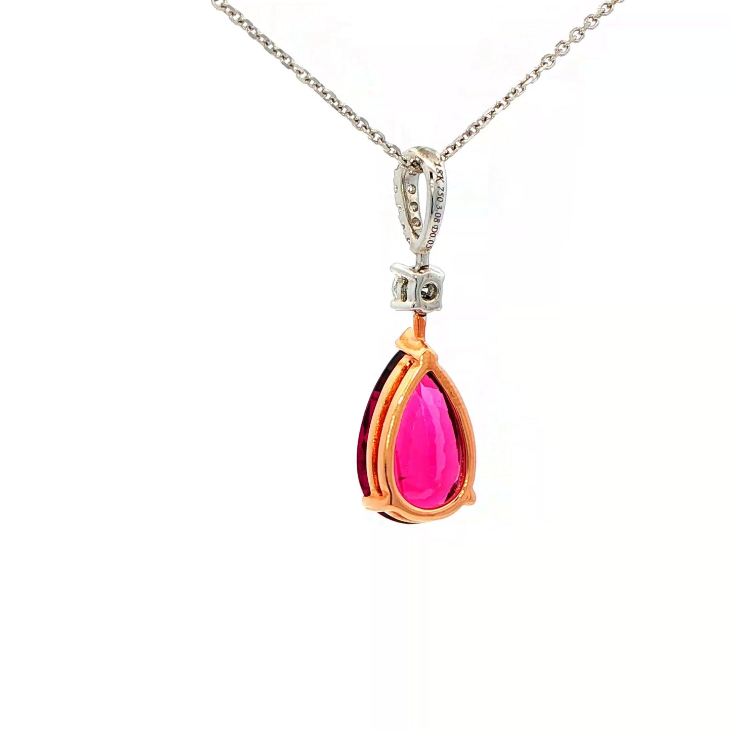 Pear Shaped Purple Garnet and Round Brilliant Cut Drop Style Pendant Gardiner Brothers