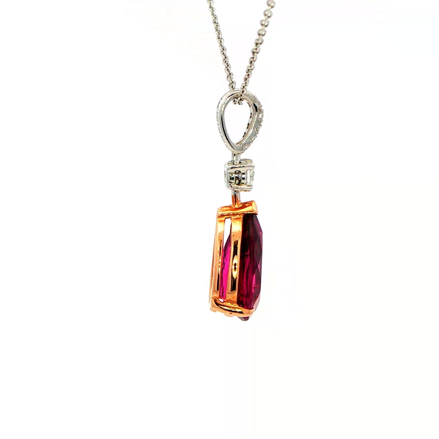 Pear Shaped Purple Garnet and Round Brilliant Cut Drop Style Pendant Gardiner Brothers