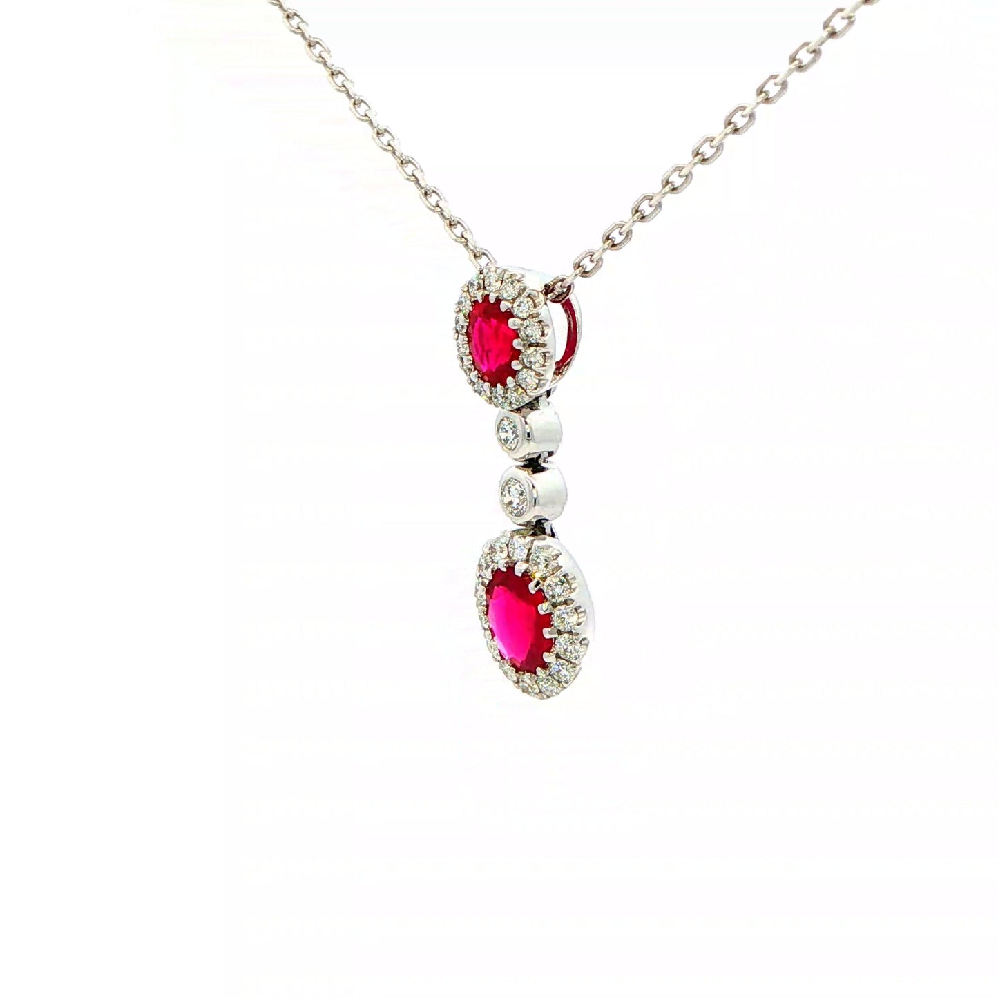 Ruby and Round Brilliant Cut Diamond Halo Drop Style Pendant Gardiner Brothers
