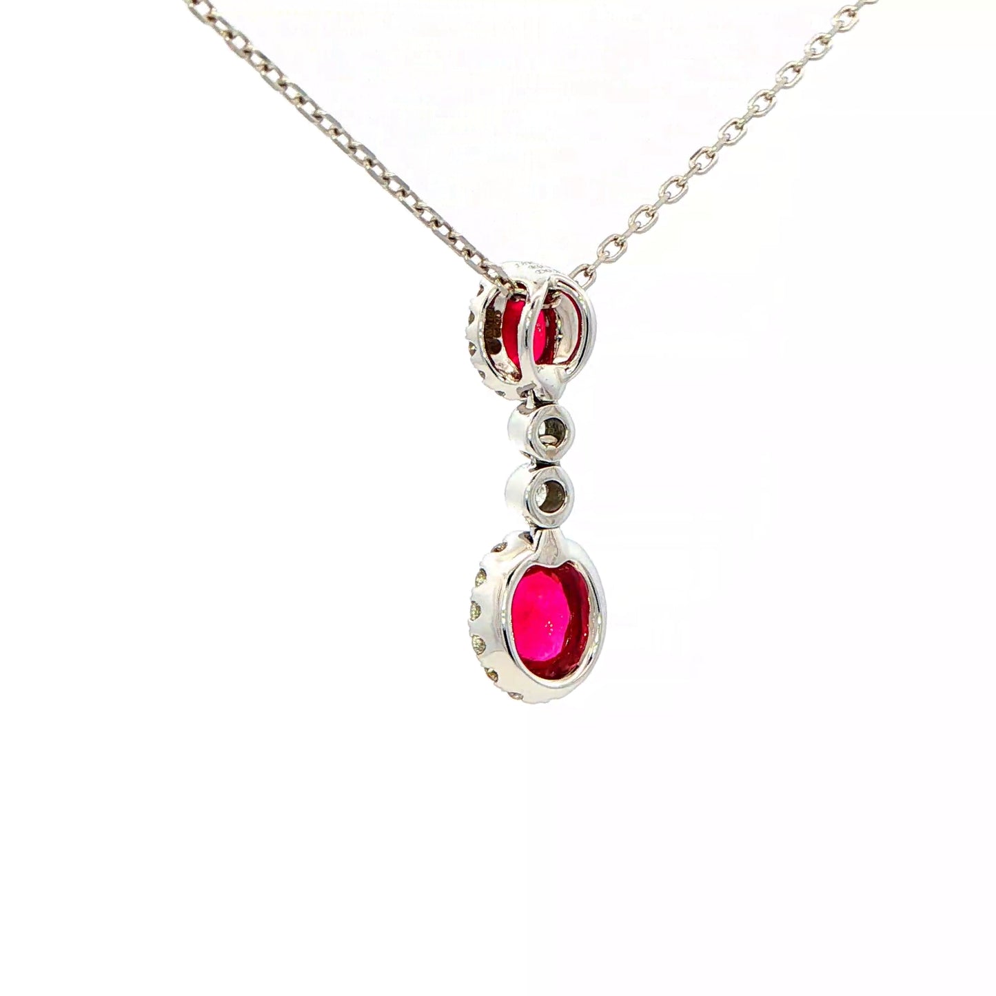 Ruby and Round Brilliant Cut Diamond Halo Drop Style Pendant Gardiner Brothers