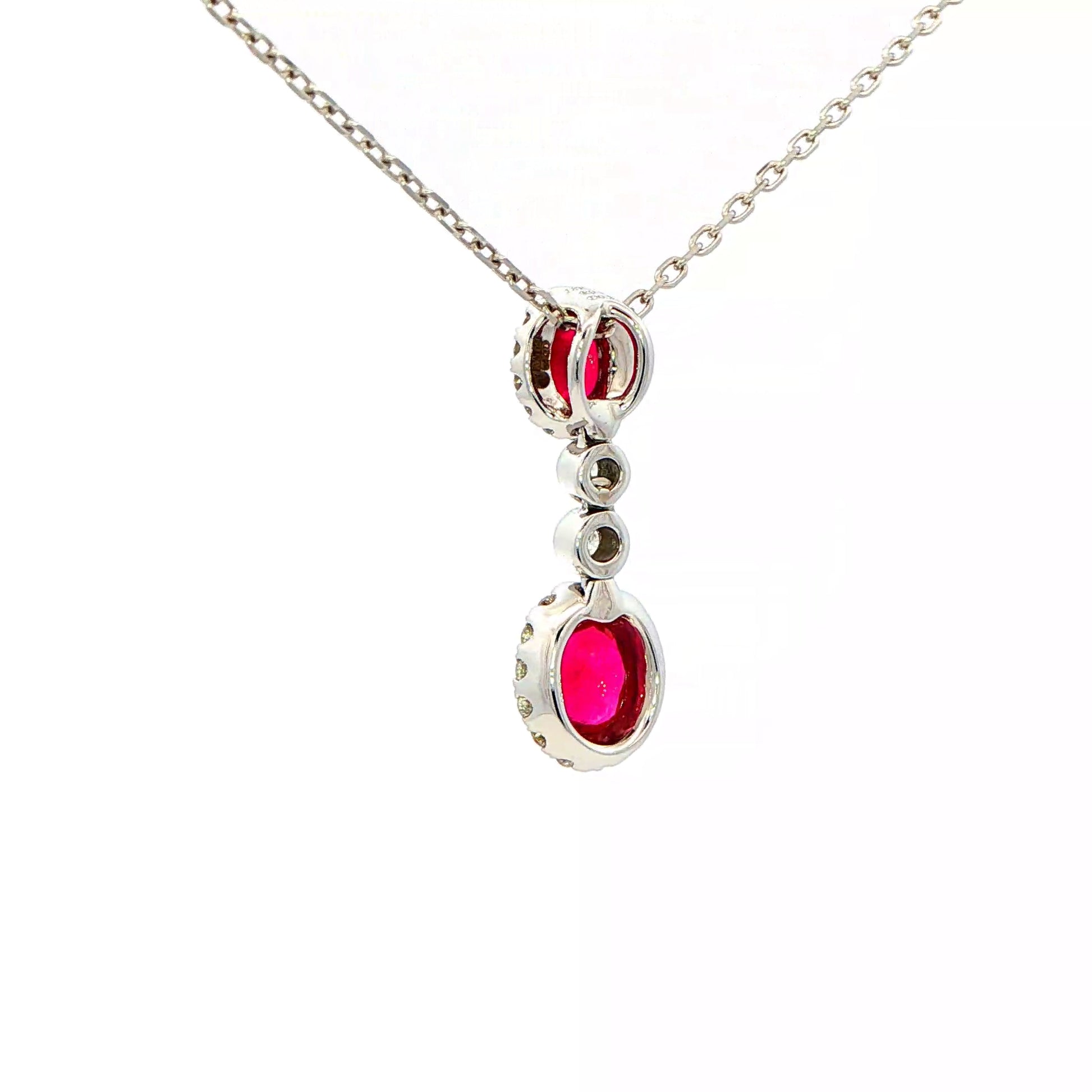 Ruby and Round Brilliant Cut Diamond Halo Drop Style Pendant Gardiner Brothers