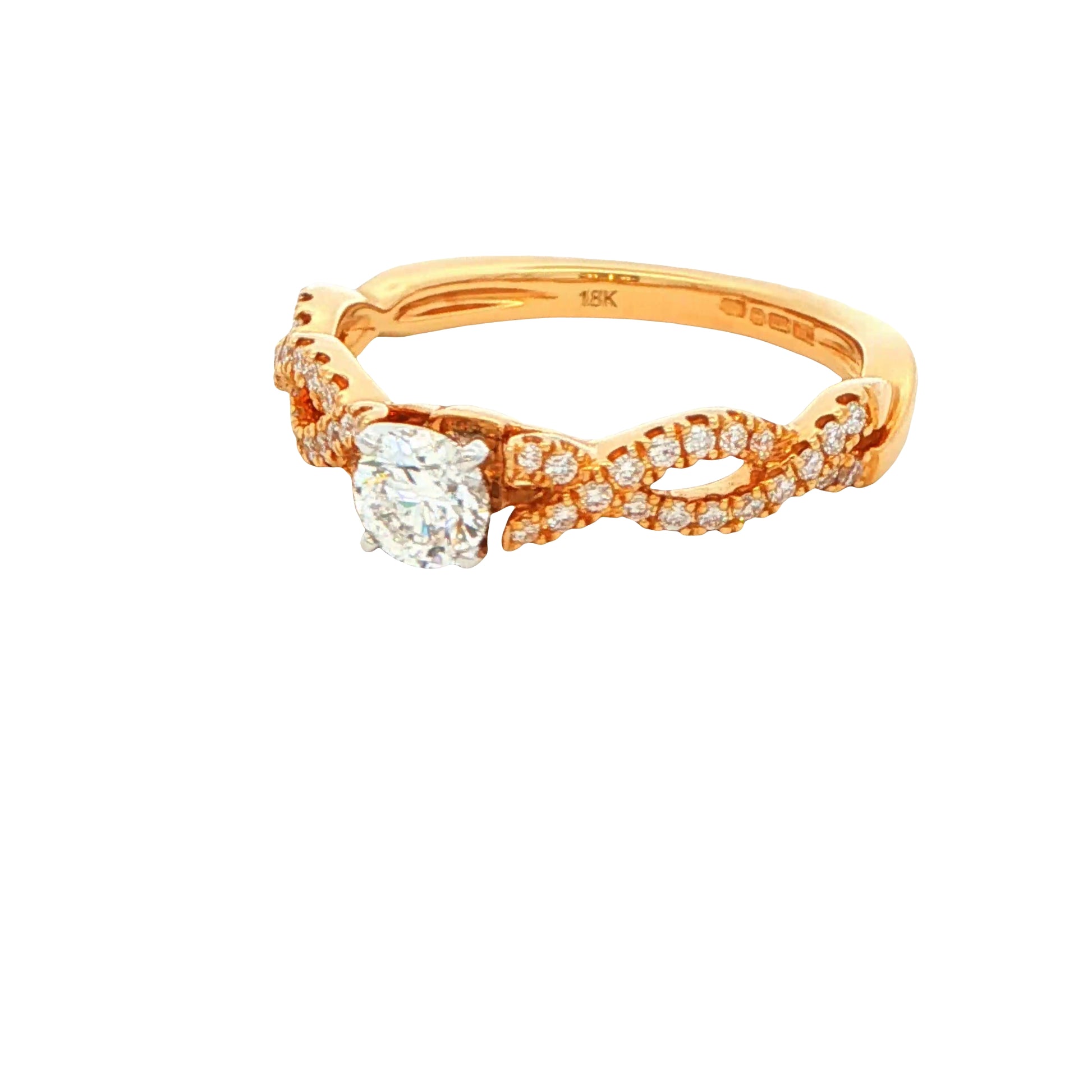 Round Brilliant Cut Diamond Ring With Twisted Diamond Set Shoulders - 0.55cts Gardiner Brothers