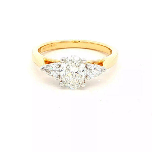 Oval and Pear Shaped Diamond 3 Stone Ring - 1.30cts Gardiner Brothers