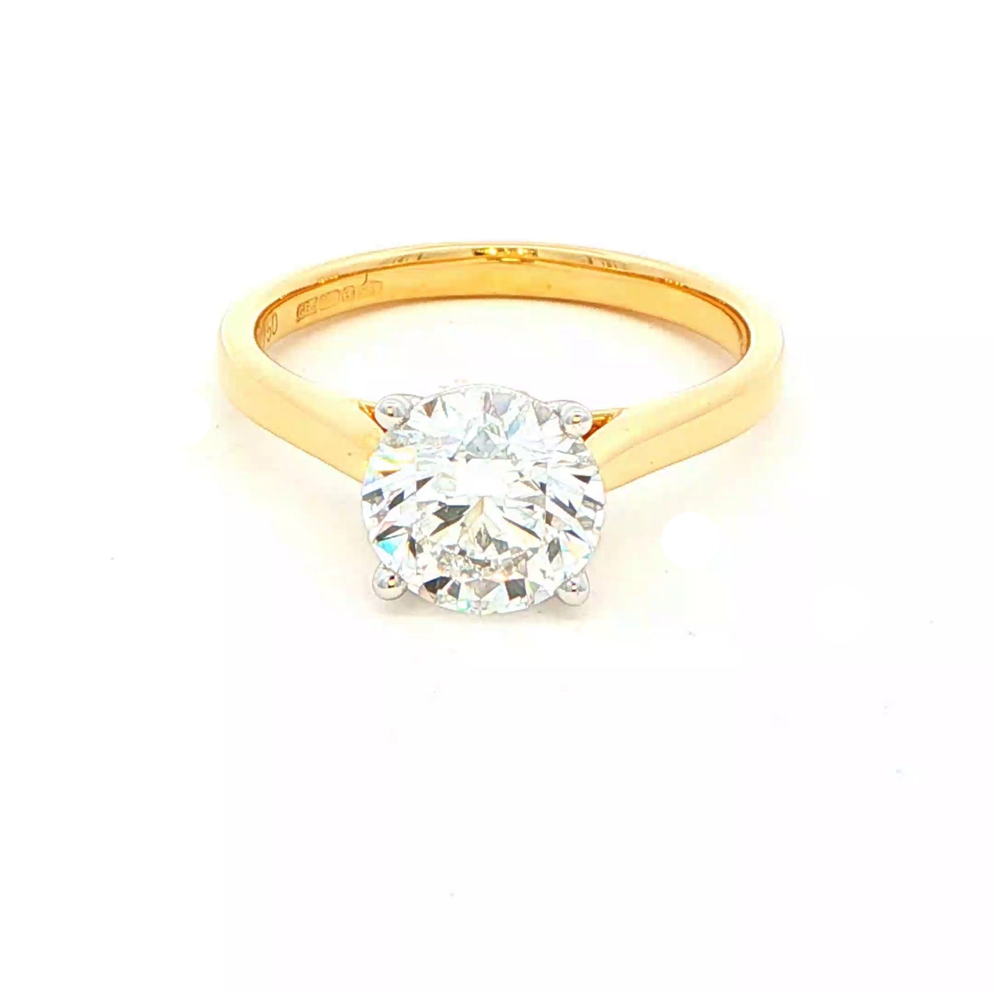 Yellow Gold Round Brilliant cut diamond solitaire ring - 1.70cts Gardiner Brothers
