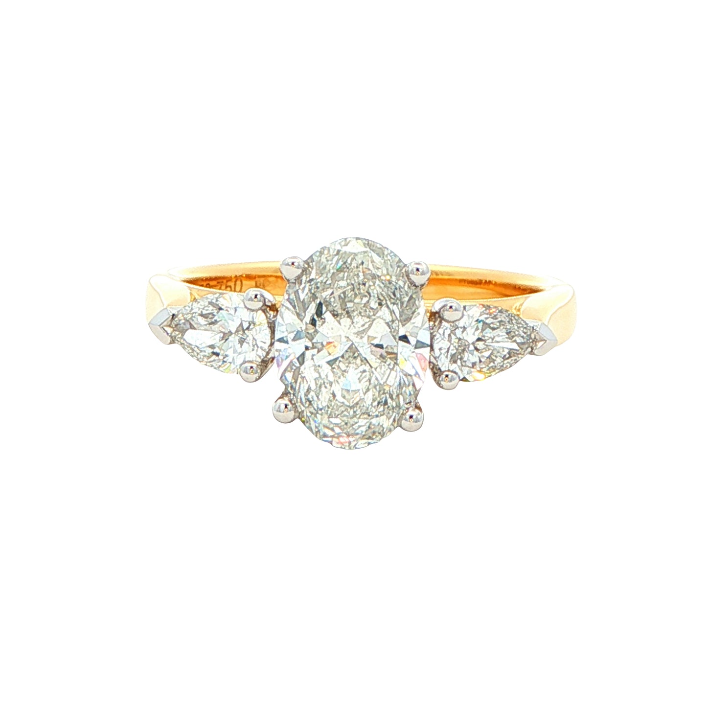 Oval and pear shaped diamond 3 stone ring - 1.95cts Gardiner Brothers