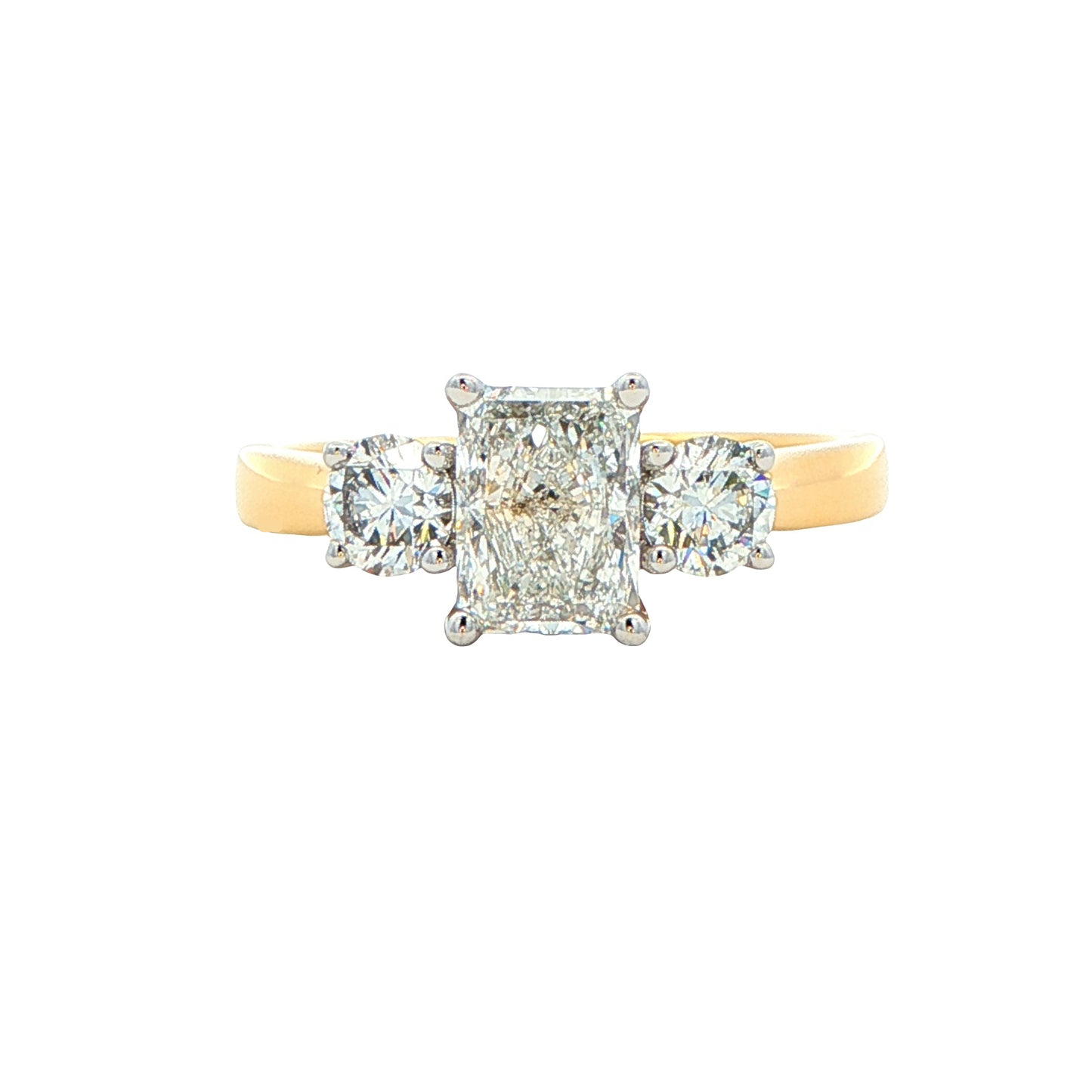Radiant and round brilliant cut diamond 3 stone ring - 1.51cts Gardiner Brothers