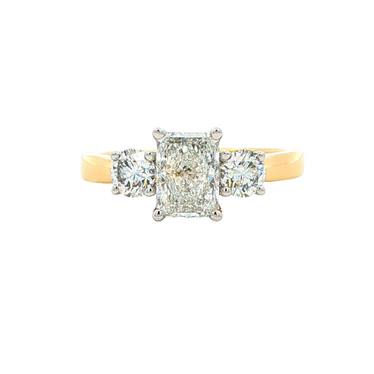Radiant and round brilliant cut diamond 3 stone ring - 1.51cts Gardiner Brothers