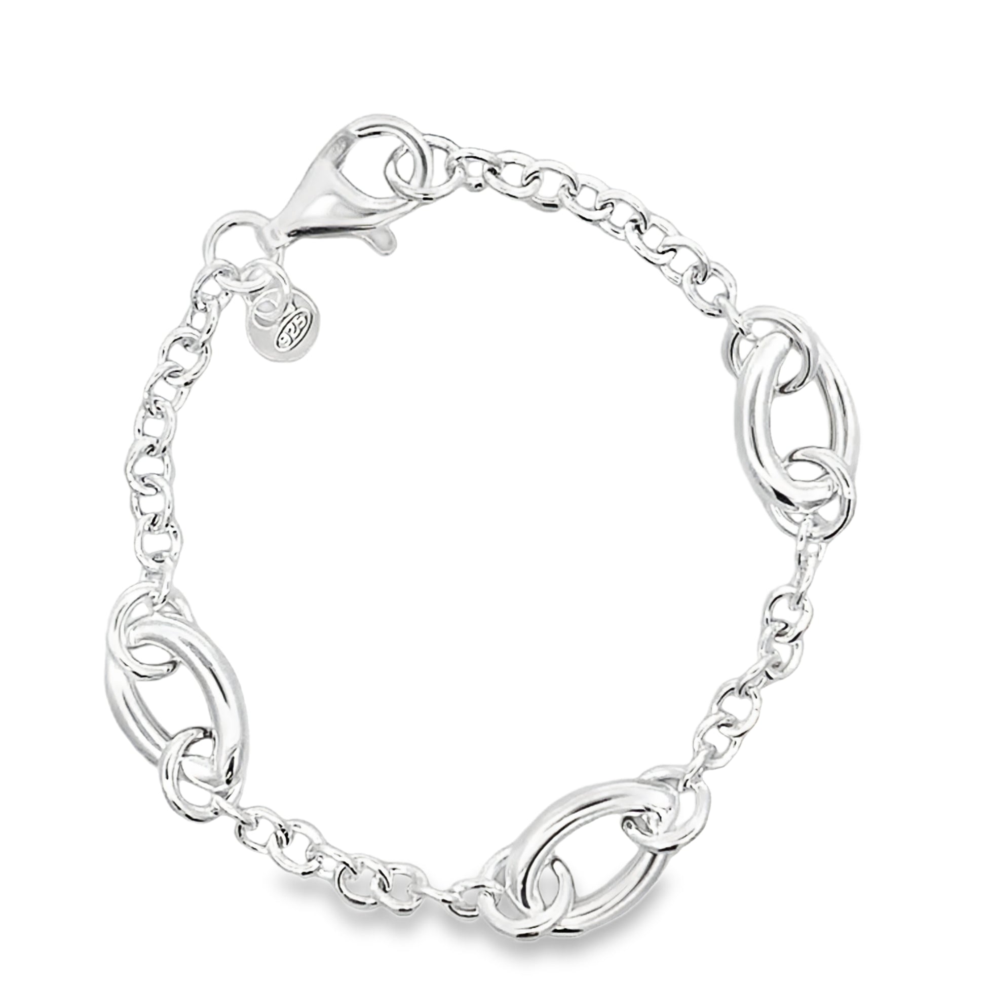 Silver Open Teardrop Station Link Bracelet Gardiner Brothers