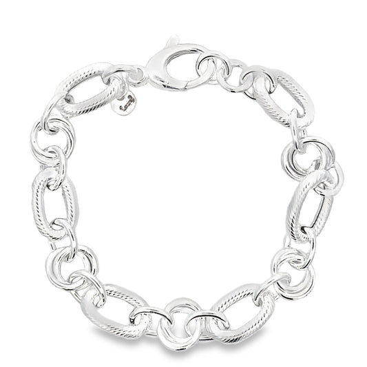 Silver Rope Oval and Rings Link Bracelet Gardiner Brothers