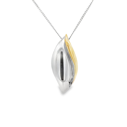 White and Yellow Gold Slim Leaf Shaped Pendant Gardiner Brothers