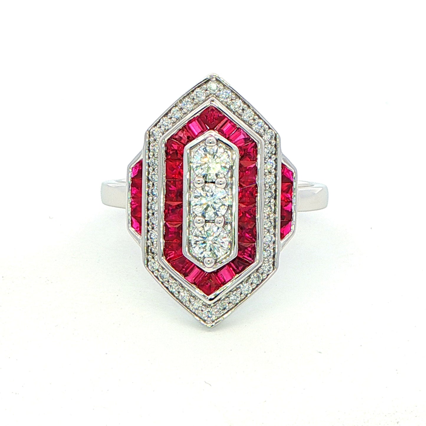 Ruby and Diamond Art Deco Style Dress Ring Gardiner Brothers