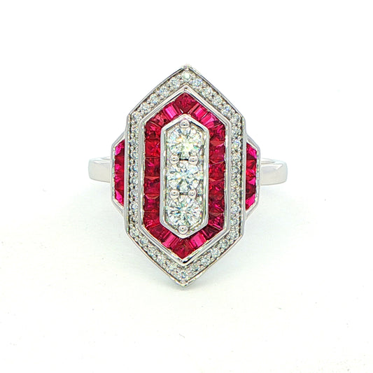 Ruby and Diamond Art Deco Style Dress Ring Gardiner Brothers
