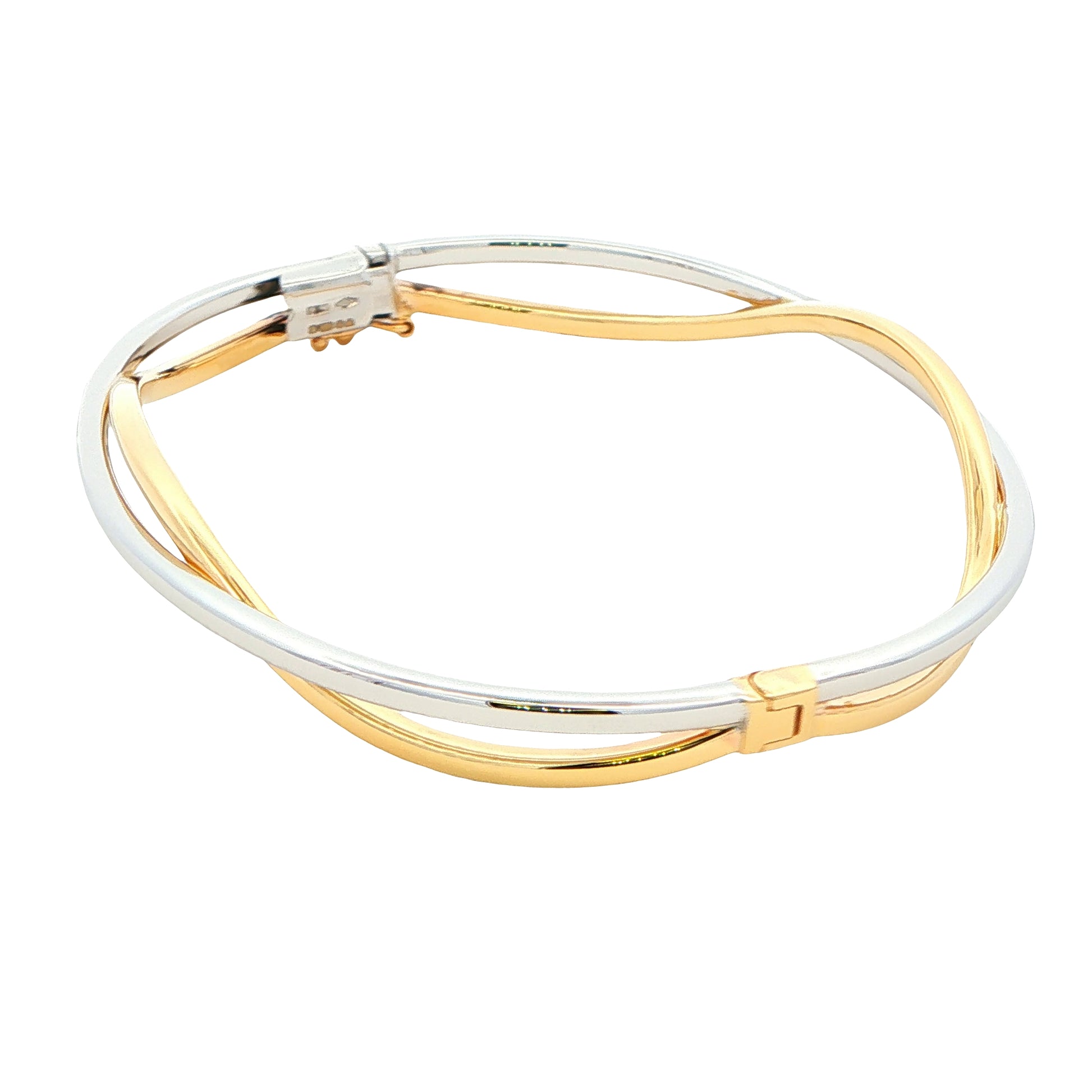 Yellow and White Gold Open Wavy Style Bangle Gardiner Brothers