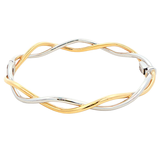 Yellow and White Gold Open Wavy Crossover Bangle Gardiner Brothers