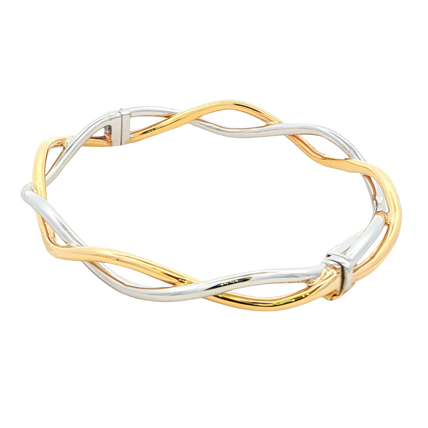 Yellow and White Gold Open Wavy Crossover Bangle Gardiner Brothers