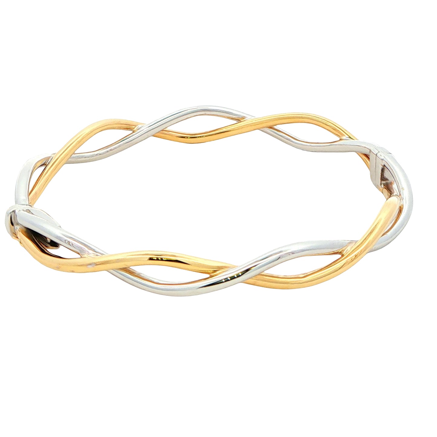 Yellow and White Gold Open Wavy Crossover Bangle Gardiner Brothers