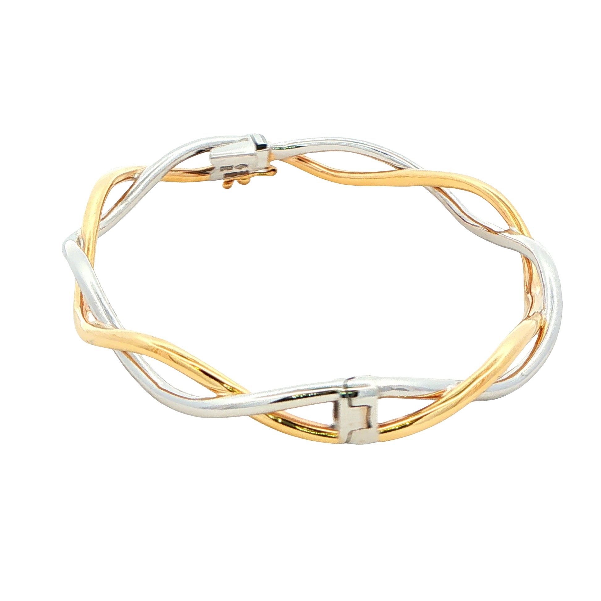 Yellow and White Gold Open Wavy Crossover Bangle Gardiner Brothers