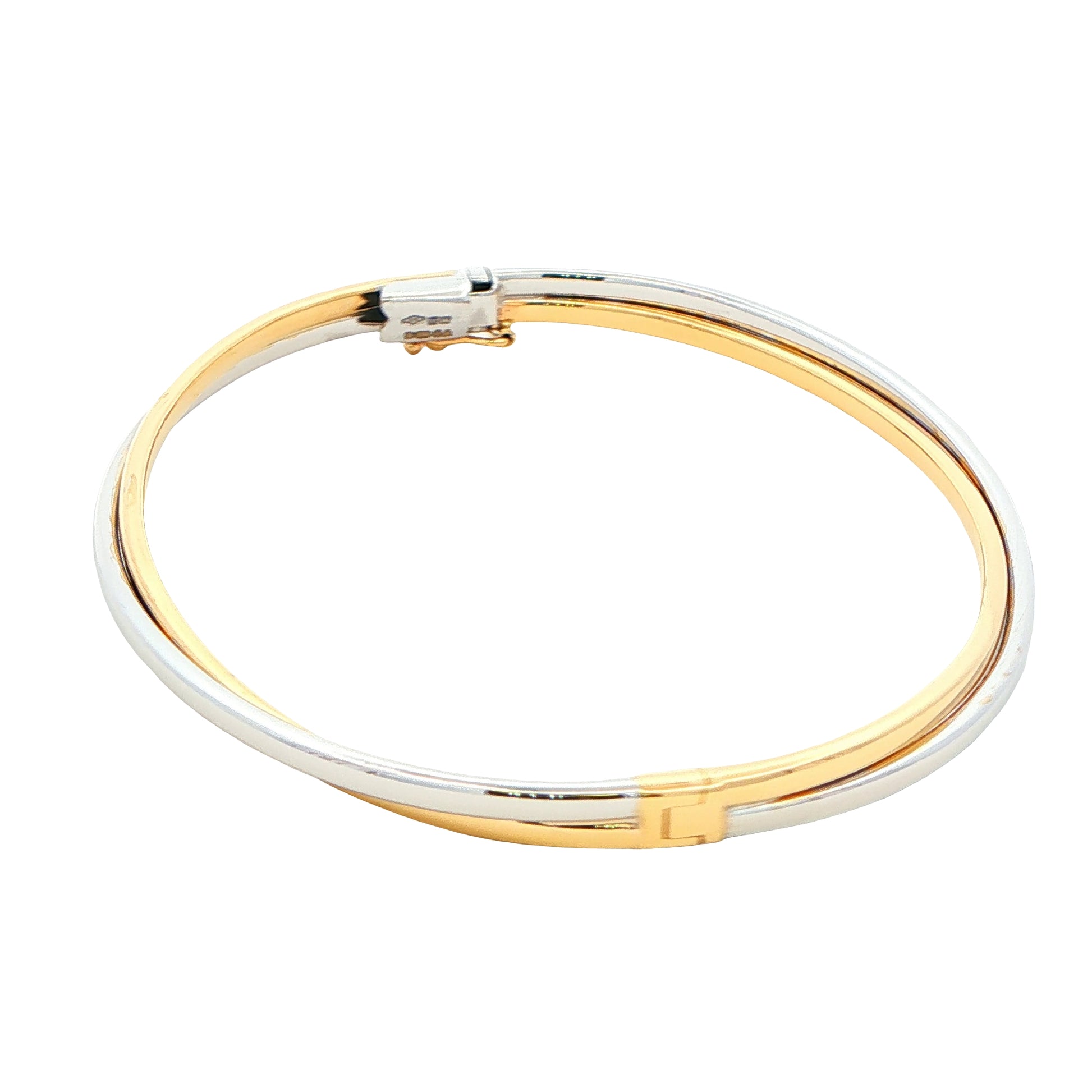 Yellow and White Gold Cross-Over Bangle Gardiner Brothers
