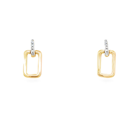 Yellow Gold Open Rectangle and Diamond Drop Earrings Gardiner Brothers