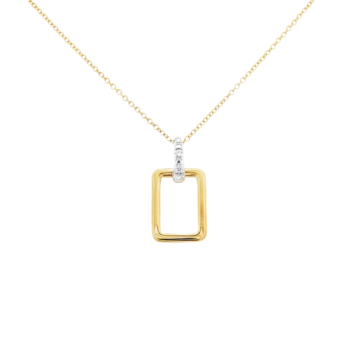 Yellow Gold Open Rectangle and Diamond Drop Pendant Gardiner Brothers