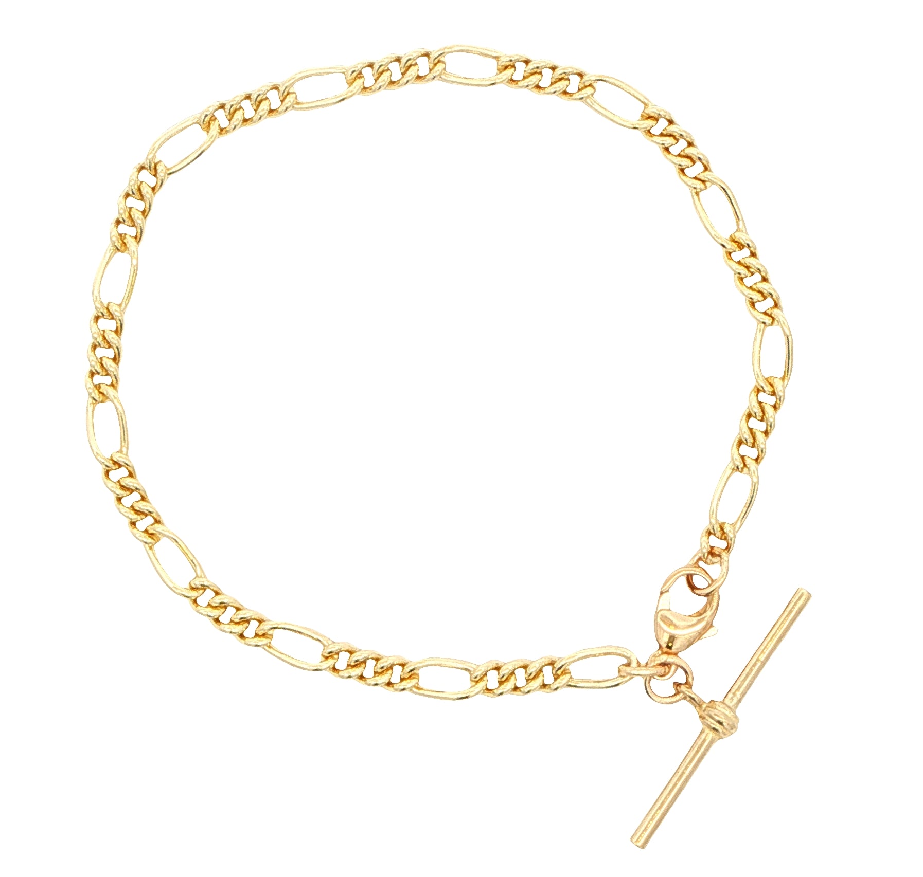 Yellow Gold Figaro Link Bracelet with T-Bar Gardiner Brothers