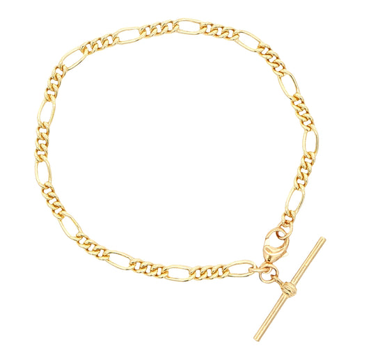 Yellow Gold Figaro Link Bracelet with T-Bar Gardiner Brothers