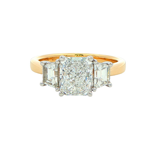 Radiant and step-cut trapezoid diamond 3 stone ring - 2.36cts Gardiner Brothers